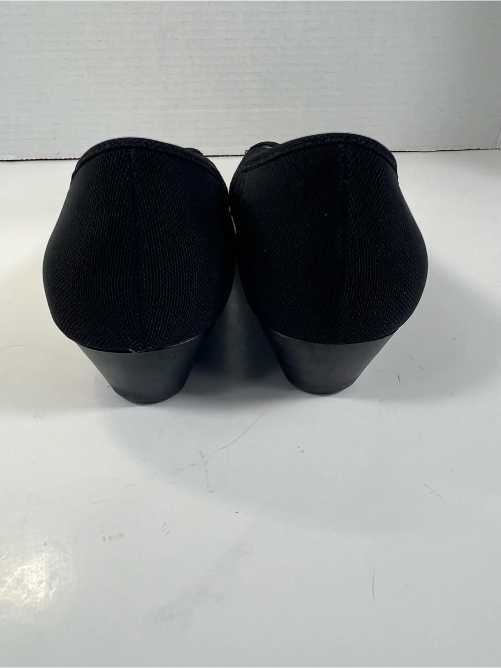 IMPO Stretch Riswel Black Woven Peep Toe Wedge Pumps Women’s 7.5M